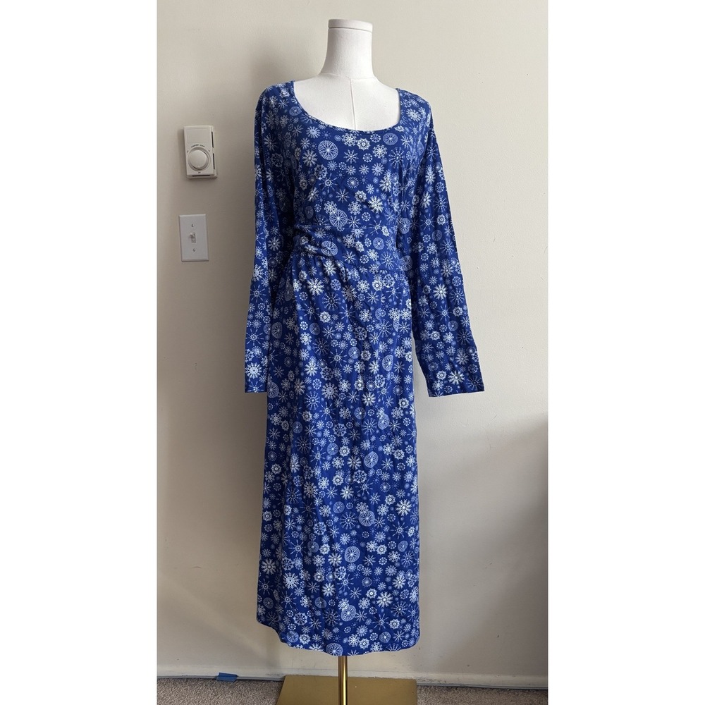 Ulla Popken 24 26 Dress Plus Size 3X Snowflake Winter Blue White Cotton Pockets